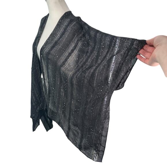 Steve Madden Women's Sequin Shine Open Front Kimono Black Silver One Size - Picture 4 of 8